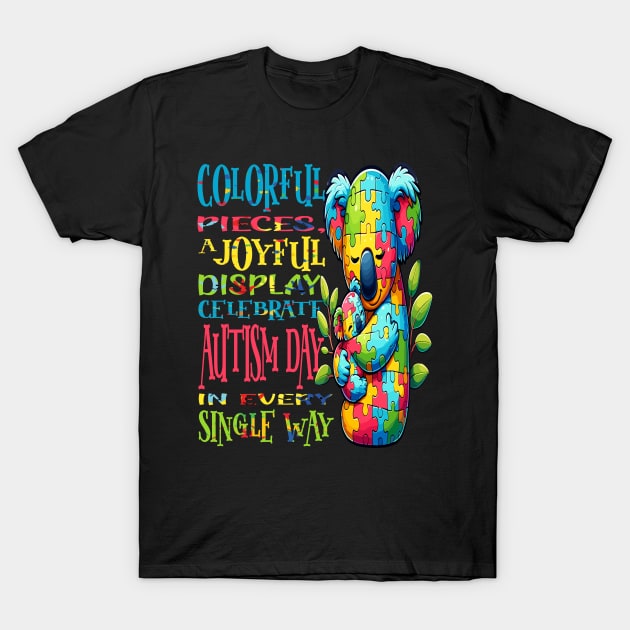 Colorful Puzzle Koala Hug: Mind Body Balance T-Shirt by maknatess